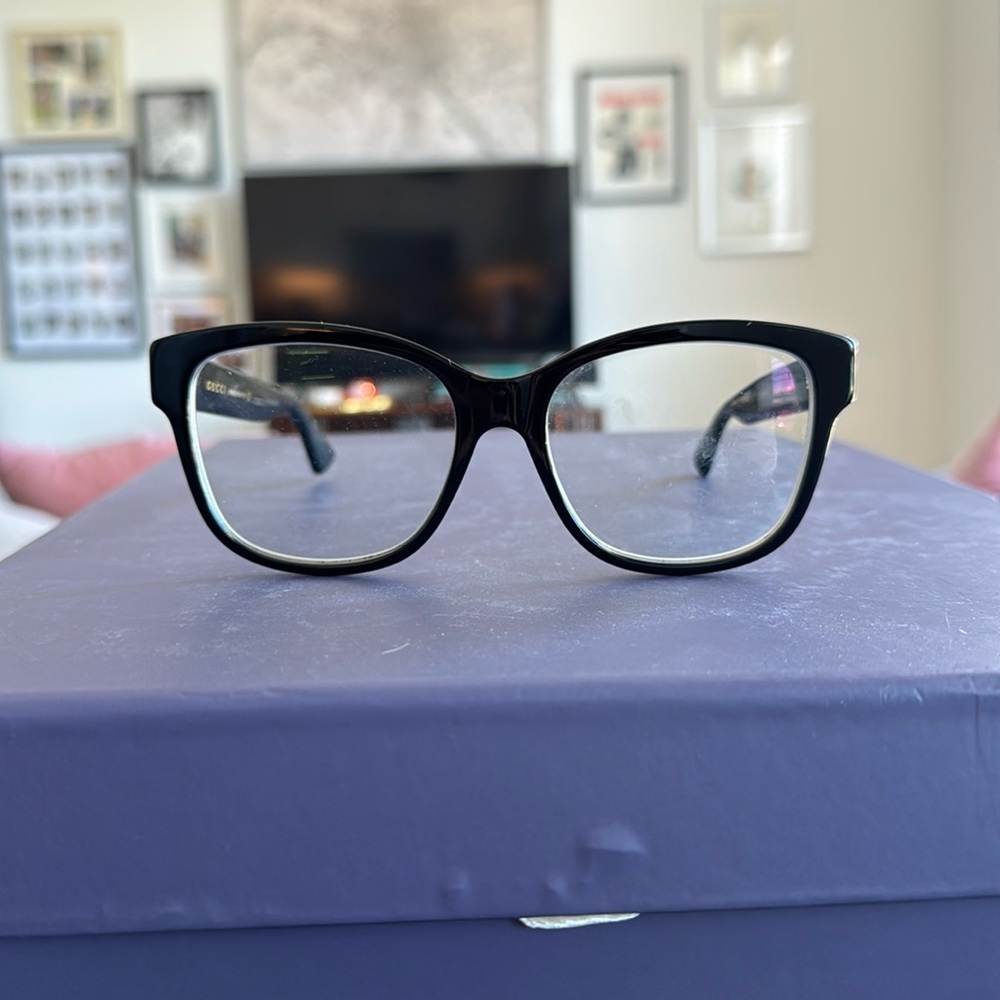 Black Gucci square glasses, authentic from LensCrafters style GG0038ON